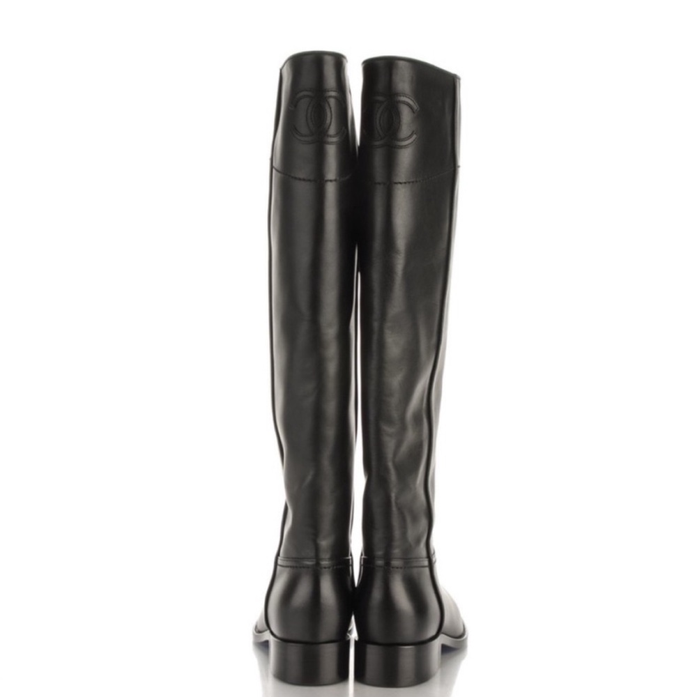 CHANEL Knee High Leather Equestrian Riding Boots